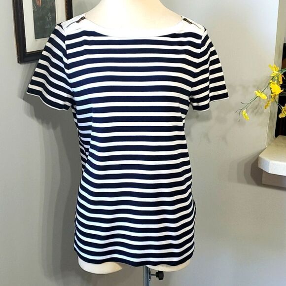 RALPH LAUREN Striped shirt. SHORT Sleeves.  Size XL. Navy and white. - Picture 1 of 12